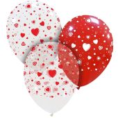 Hearts Red White Clear Limited Edition 12" Latex Balloons 25ct
