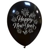 12" Happy New Year Black and Silver Limited Edition Latex Balloons 25ct