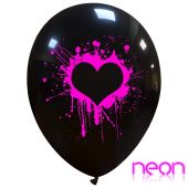 Neon Painted Heart Limited Edition 12" Latex Balloons 25Ct (Printed 1 Side)