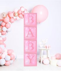 Baby Pink BABY Transparent Balloon Boxes 30x30x30cm