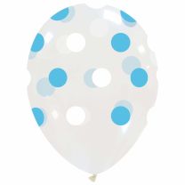 Transparent Sky Blue and White Dots Afflotex 12" Latex Balloons 25Ct