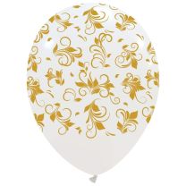 Gold Filigree on White Afflotex 12" Latex Balloons 25Ct