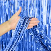 Foil Fringe Curtain Backdrop Metallic Blue