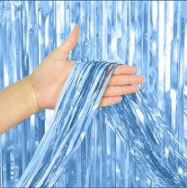 Foil Fringe Curtain Backdrop Metallic Light Blue