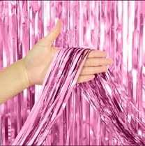 Foil Fringe Curtain Backdrop Metallic Light Pink