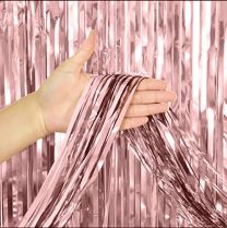 Foil Fringe Curtain Backdrop Metallic Rose Gold