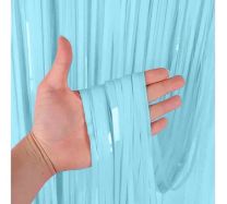 Macaroon Foil Fringe Curtain Pastel Blue