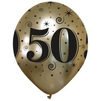 50th Latex Balloon Black and Gold
