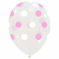 Transparent Pink and White Dots Afflotex 12" Latex Balloons 25Ct